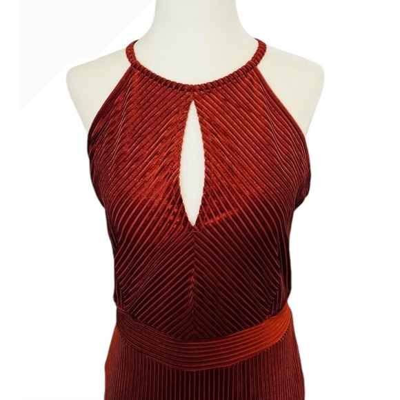 Dynamite Medium Copper Velvet Ribbed Halter Keyhole Midi Dress - Picture 4 of 11